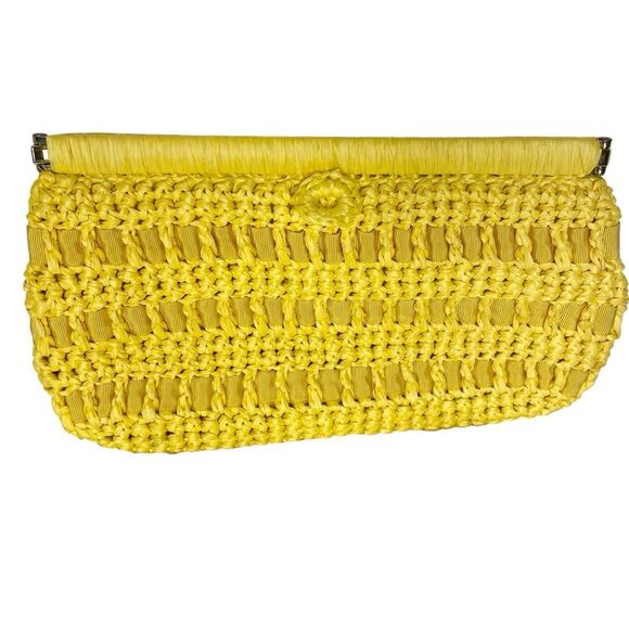 Lord & Taylor Vintage Clutch Raffia Woven Summer Spring Purse Handbag Vtg Yellow - Picture 1 of 12